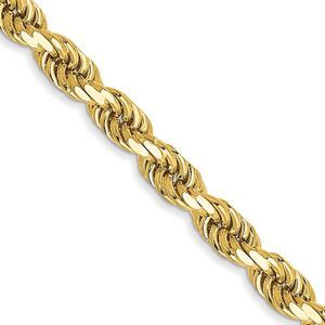 3.5mm 14K Yellow Gold Diamond Cut Hollow Rope Chain Necklace, 22 Inch